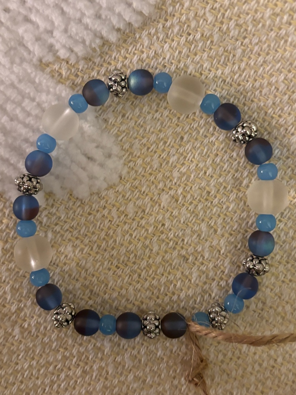 Blue, Purple, & Frosted White Beaded Bracelet